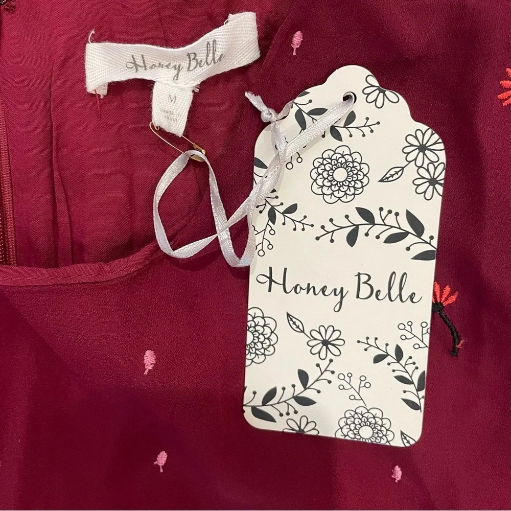 Honey Belle Women Short Sleeve Mini Dress Floral Print Red Medium New - Picture 12 of 14